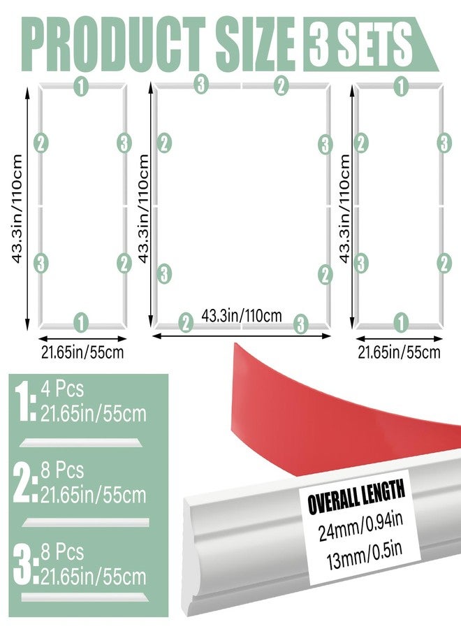 Pangda Peel and Stick Wall Molding Kit, 3D Premade Accent Molding Wainscoting Panel for Interior Wall Moulding Decor, Ready to Assemble Wainscoting Accent Panel(3 Set,21.65x43.3in+43.3x43.3in) - Image 2